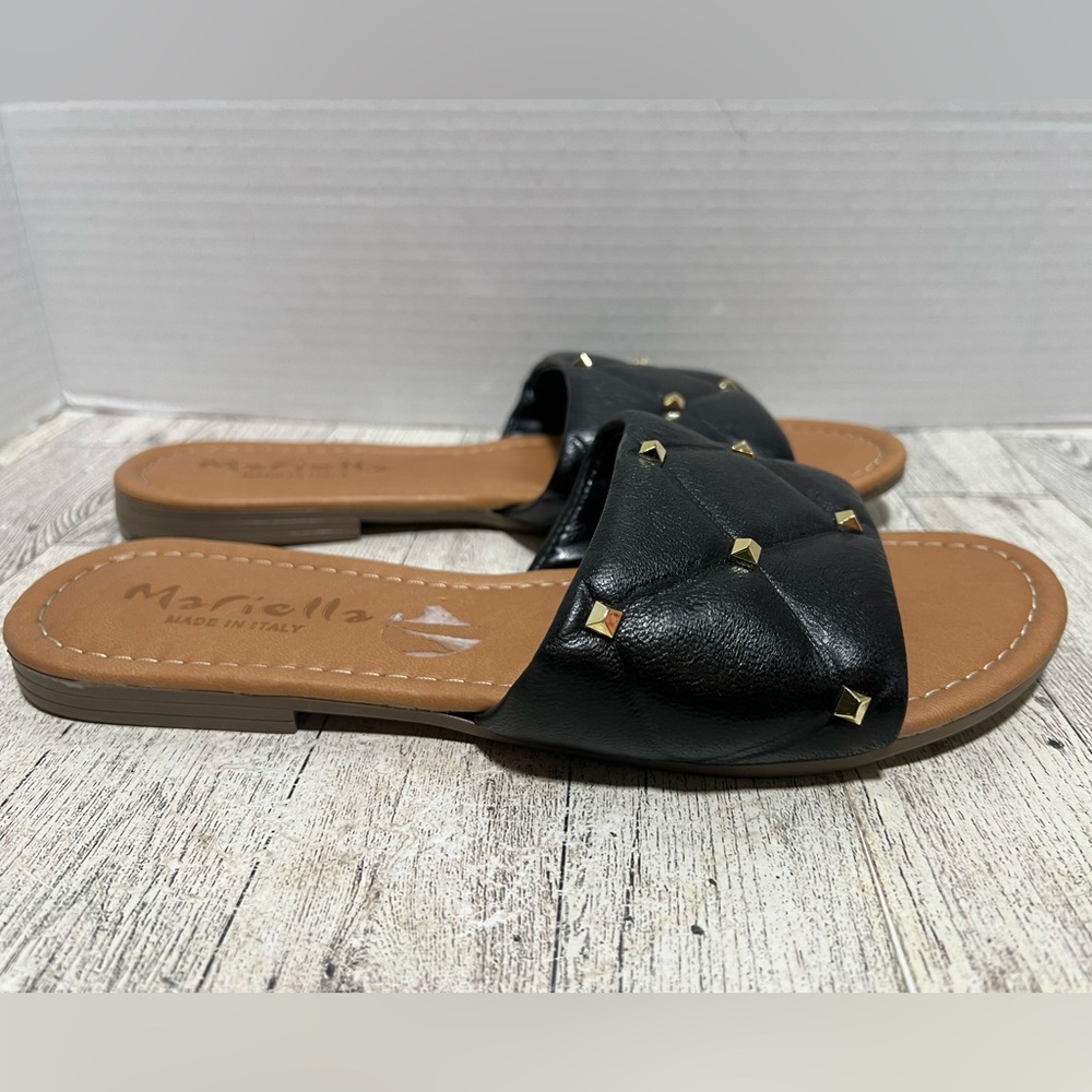 MARIELLA - QUILTED STUD SLIDES black flats size 9 like new